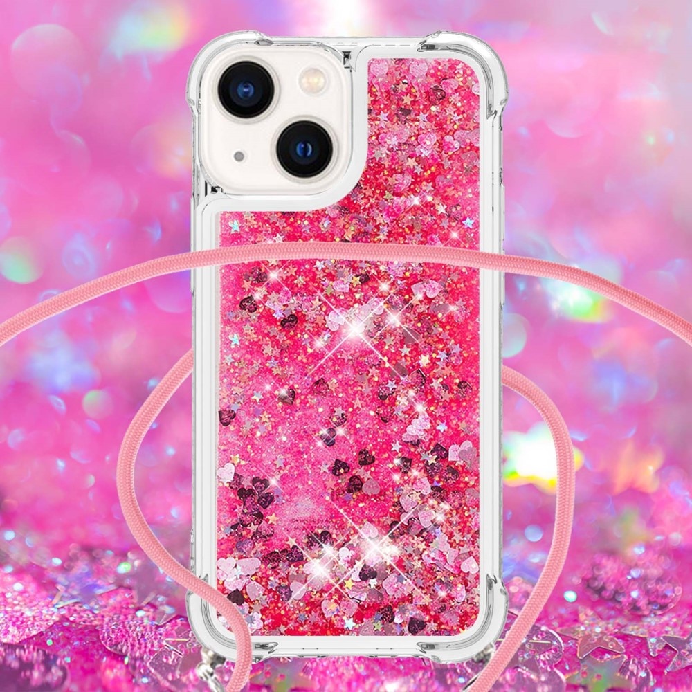 iPhone 15 Glitter Powder TPU Handyhülle zum umhängen rosa