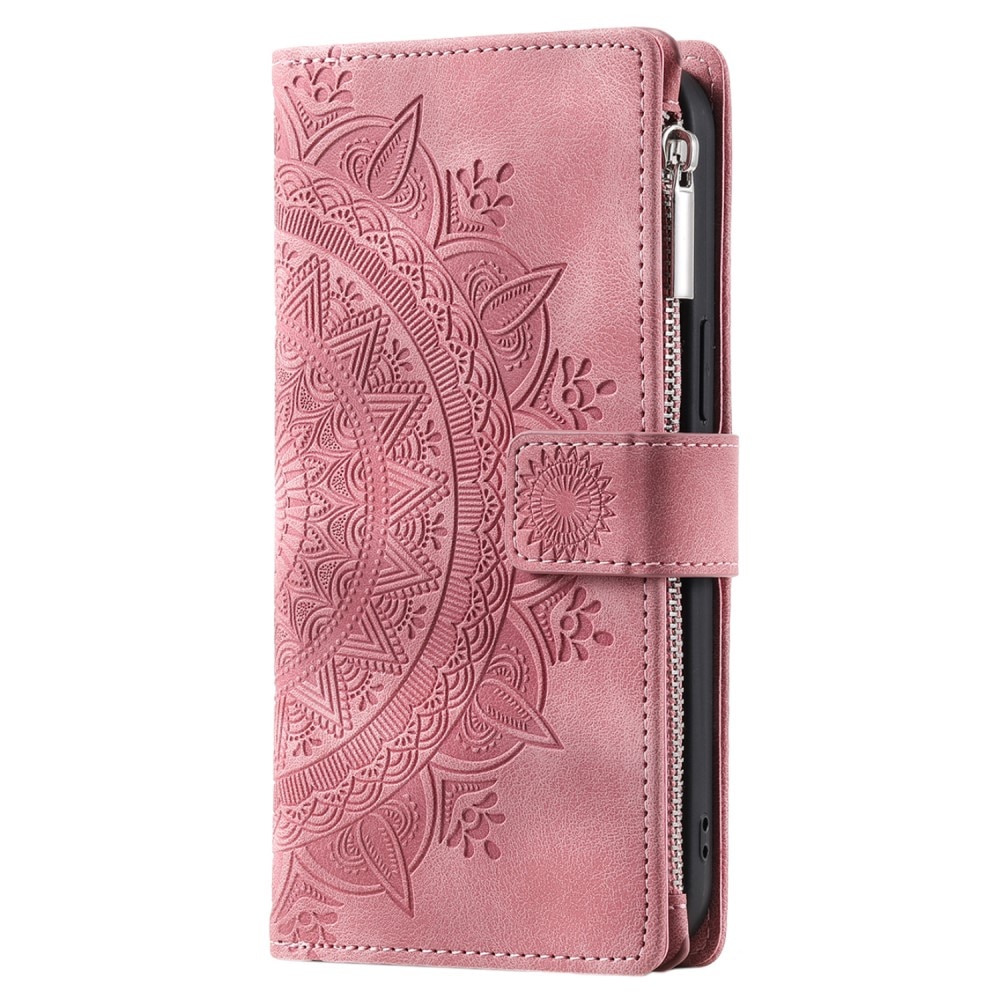 iPhone 15 Pro Brieftasche Hülle Mandala, rosa