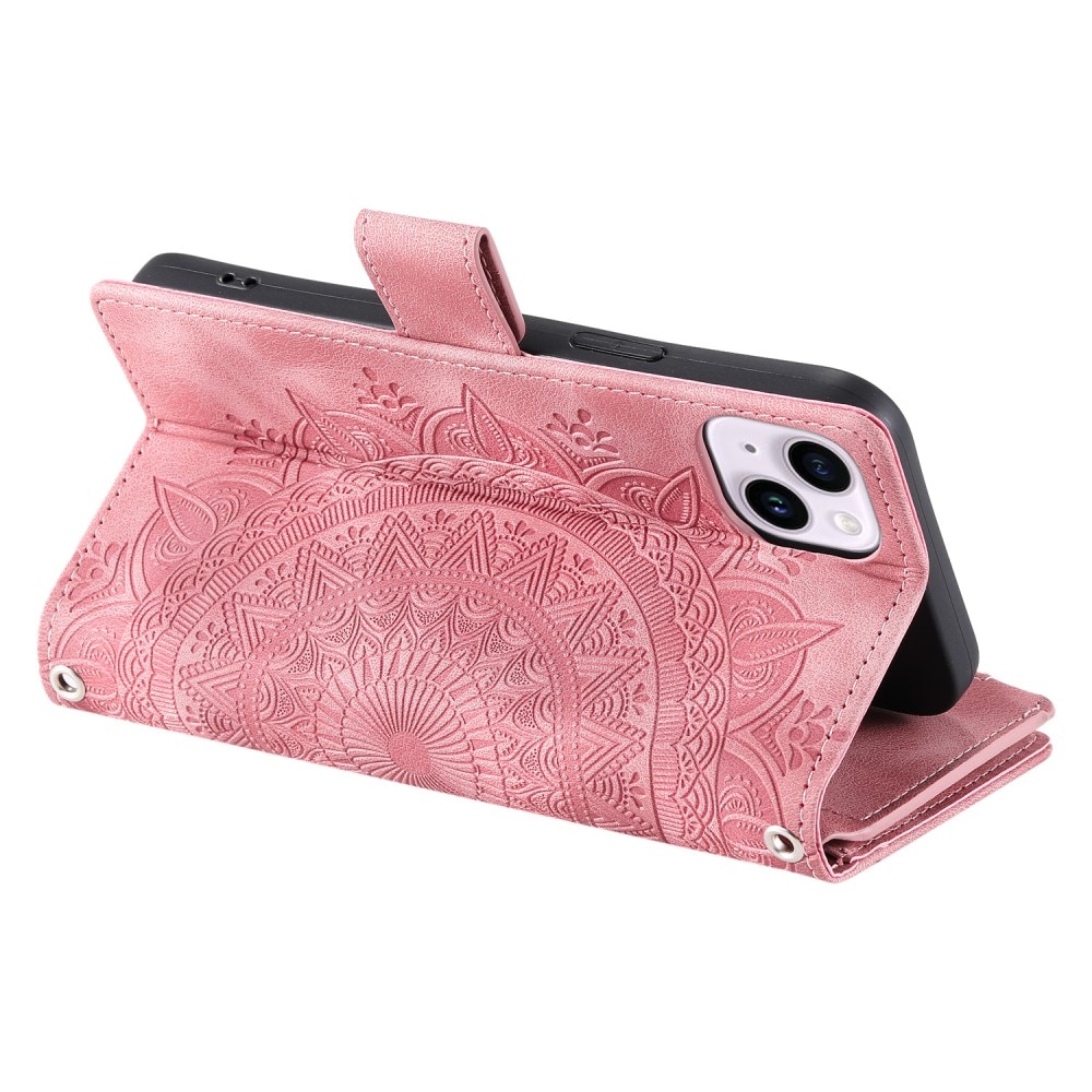 iPhone 15 Brieftasche Hülle Mandala, rosa