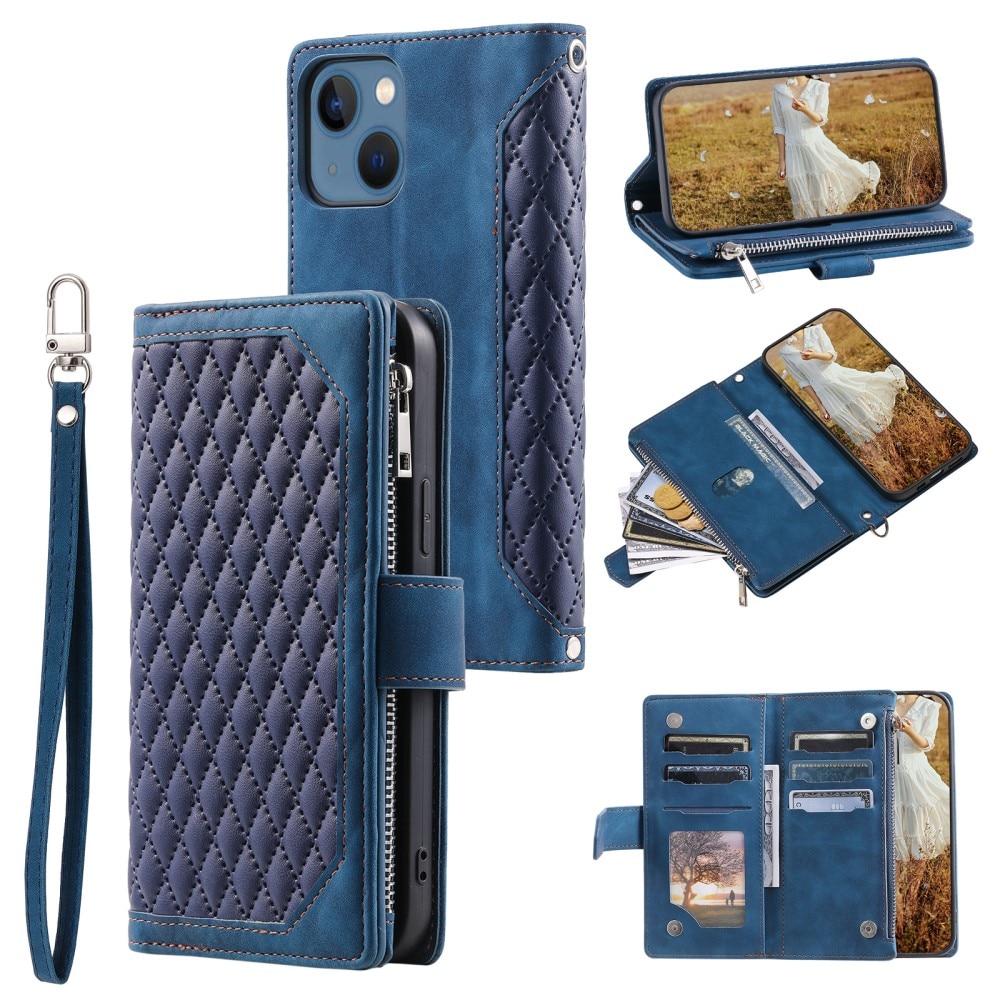 iPhone 15 Brieftasche Hülle Quilted Blau