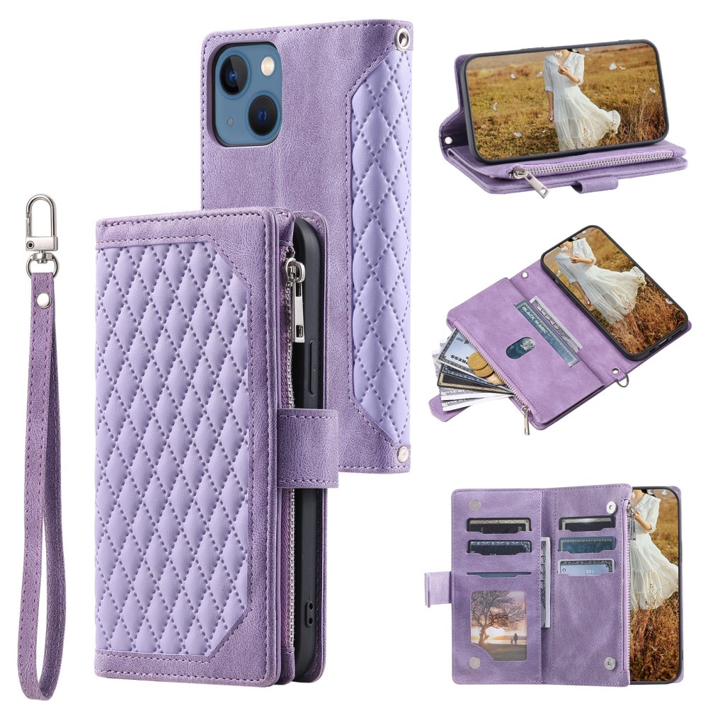 iPhone 15 Brieftasche Hülle Quilted Lila