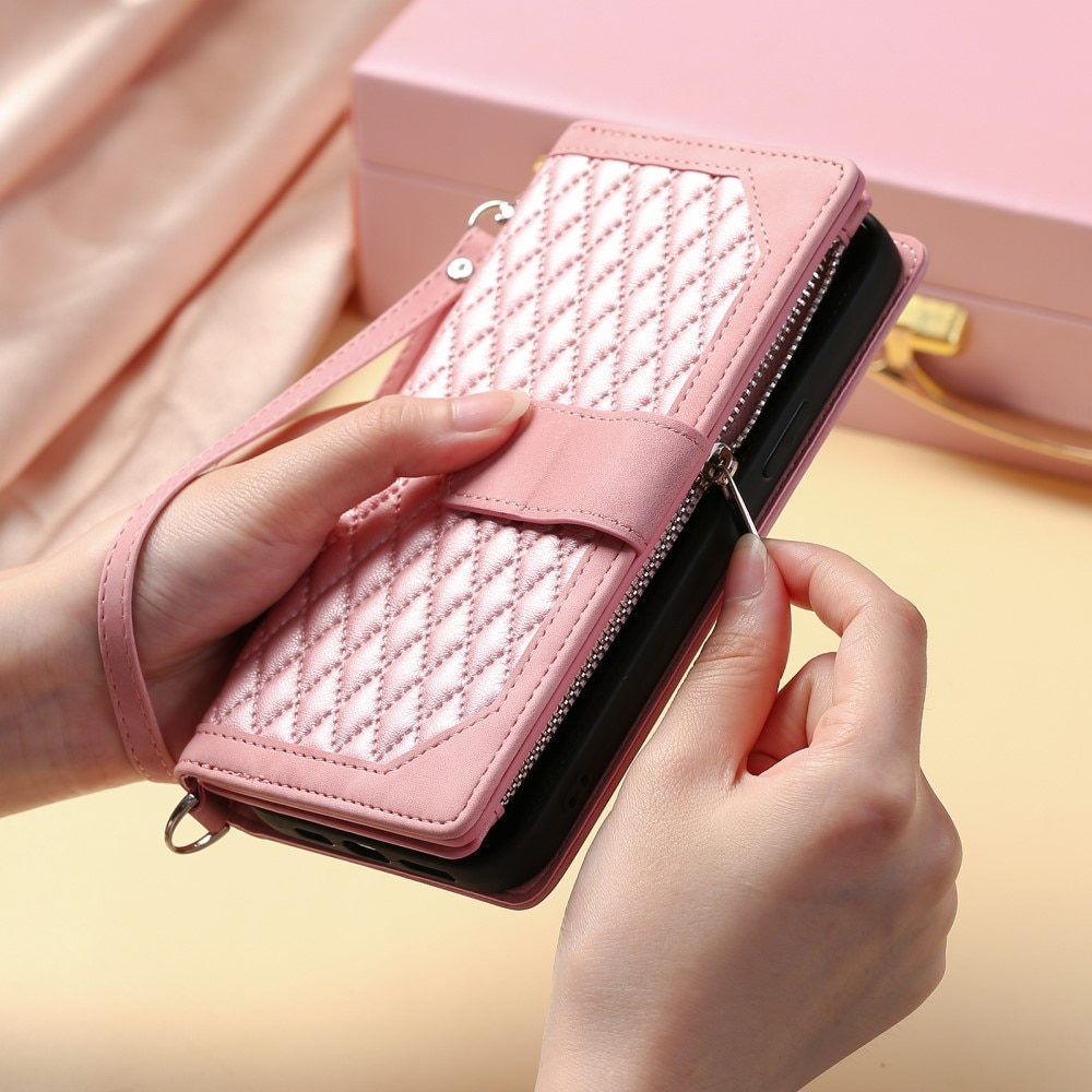 iPhone 15 Brieftasche Hülle Quilted Rosa