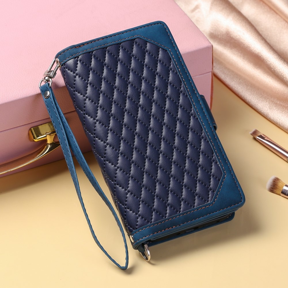 iPhone 15 Plus Brieftasche Hülle Quilted Blau