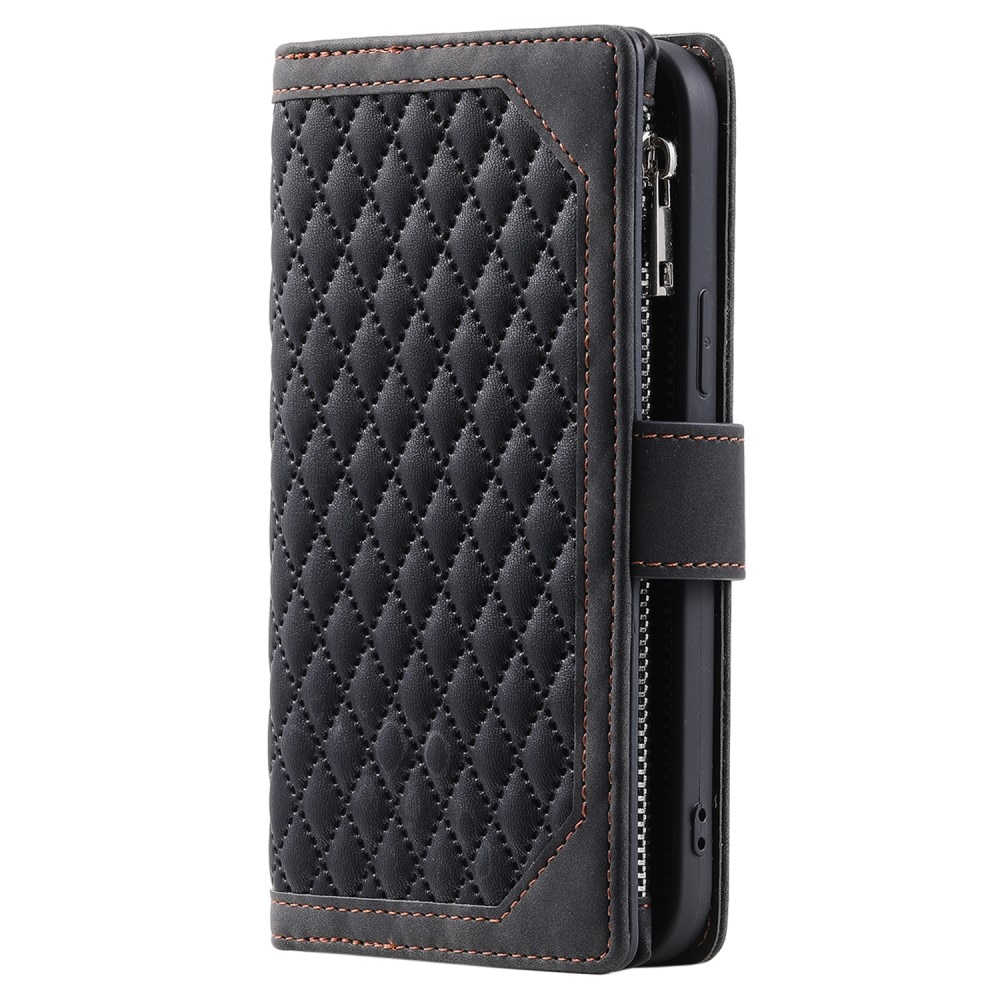 iPhone 15 Plus Brieftasche Hülle Quilted Schwarz