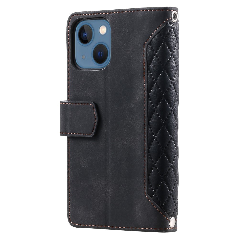 iPhone 15 Plus Brieftasche Hülle Quilted Schwarz