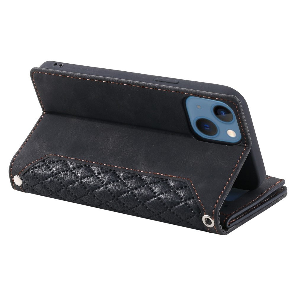 iPhone 15 Plus Brieftasche Hülle Quilted Schwarz