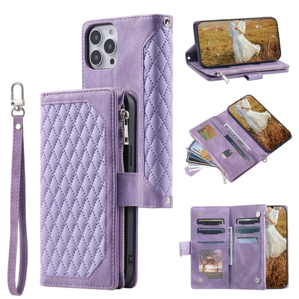 iPhone 15 Pro Brieftasche Hülle Quilted Lila