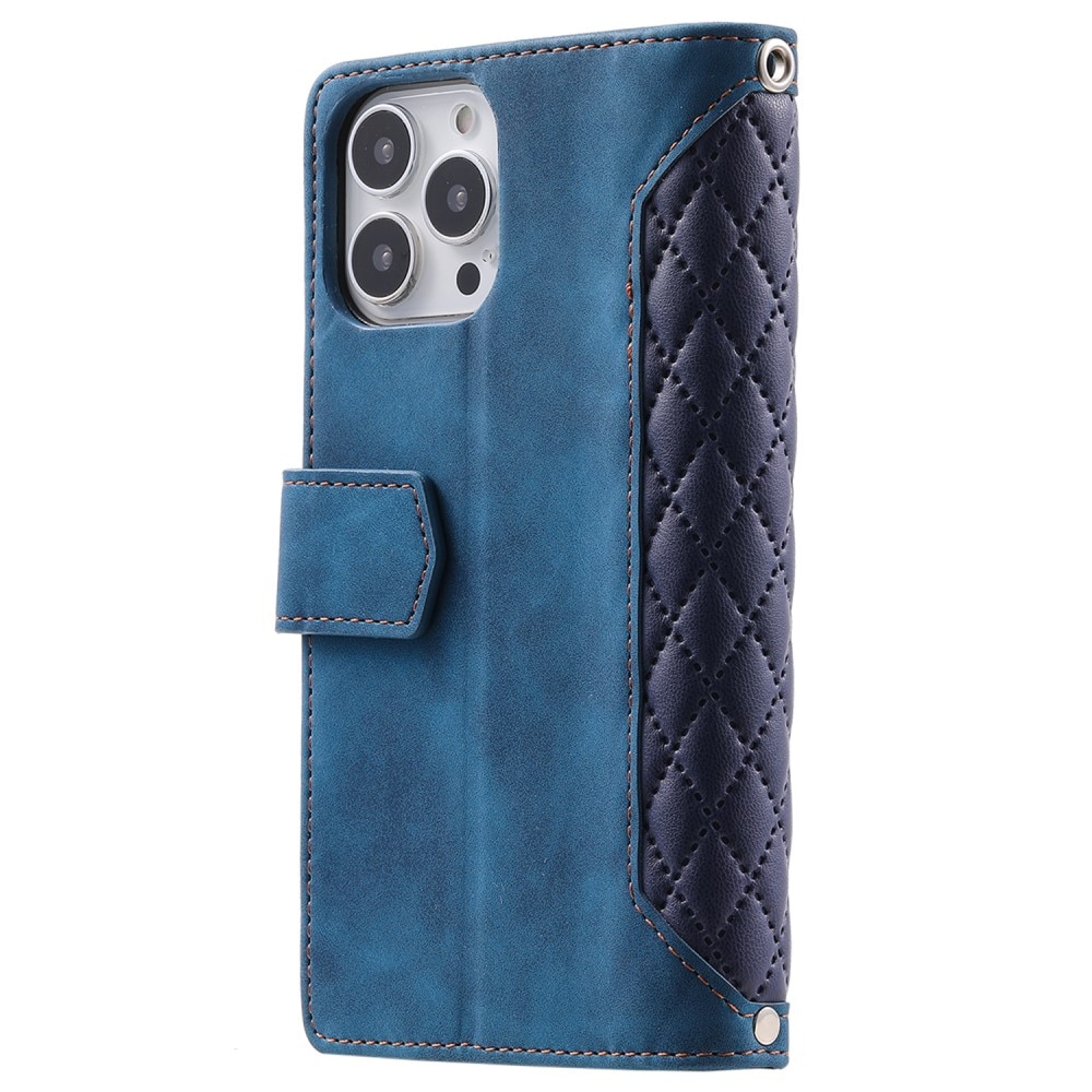 iPhone 15 Pro Brieftasche Hülle Quilted Blau