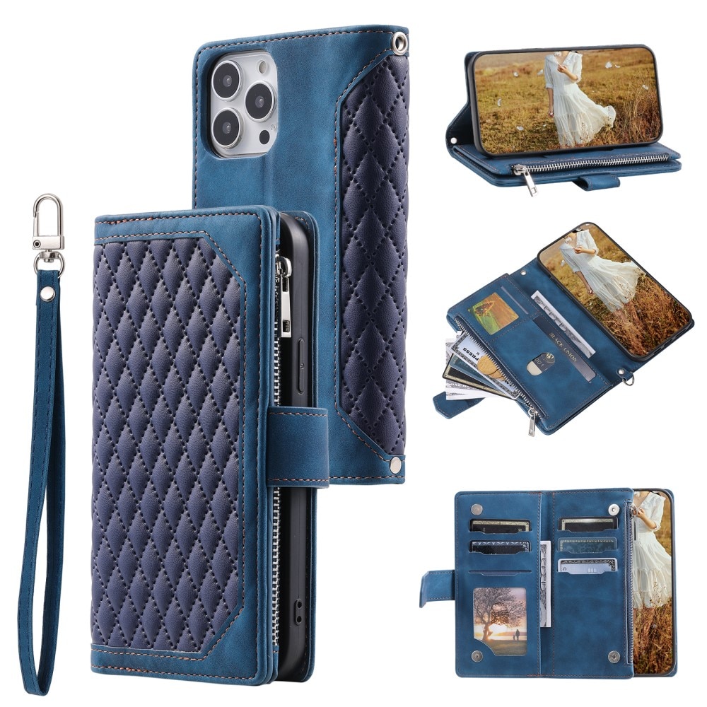 iPhone 15 Pro Brieftasche Hülle Quilted Blau