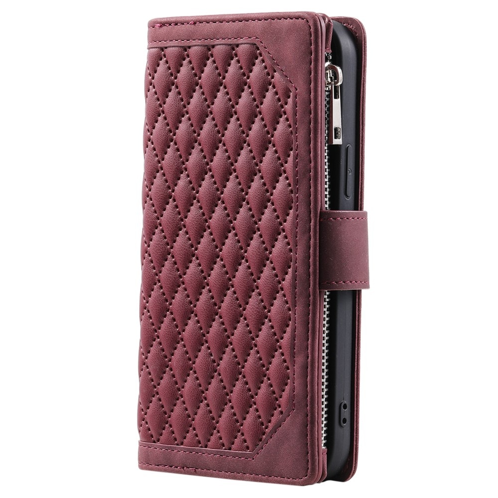 iPhone 15 Pro Brieftasche Hülle Quilted Rot