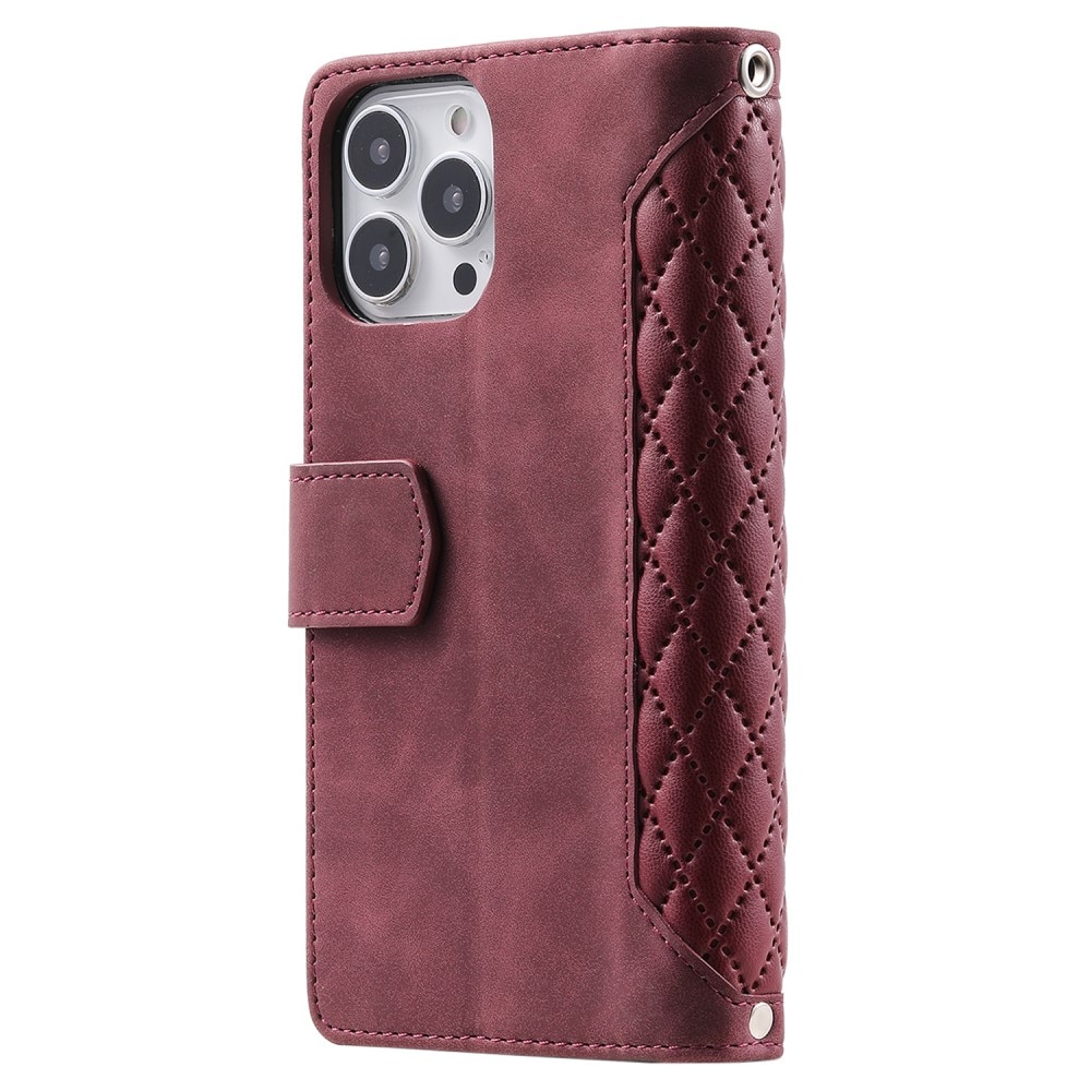 iPhone 15 Pro Brieftasche Hülle Quilted Rot