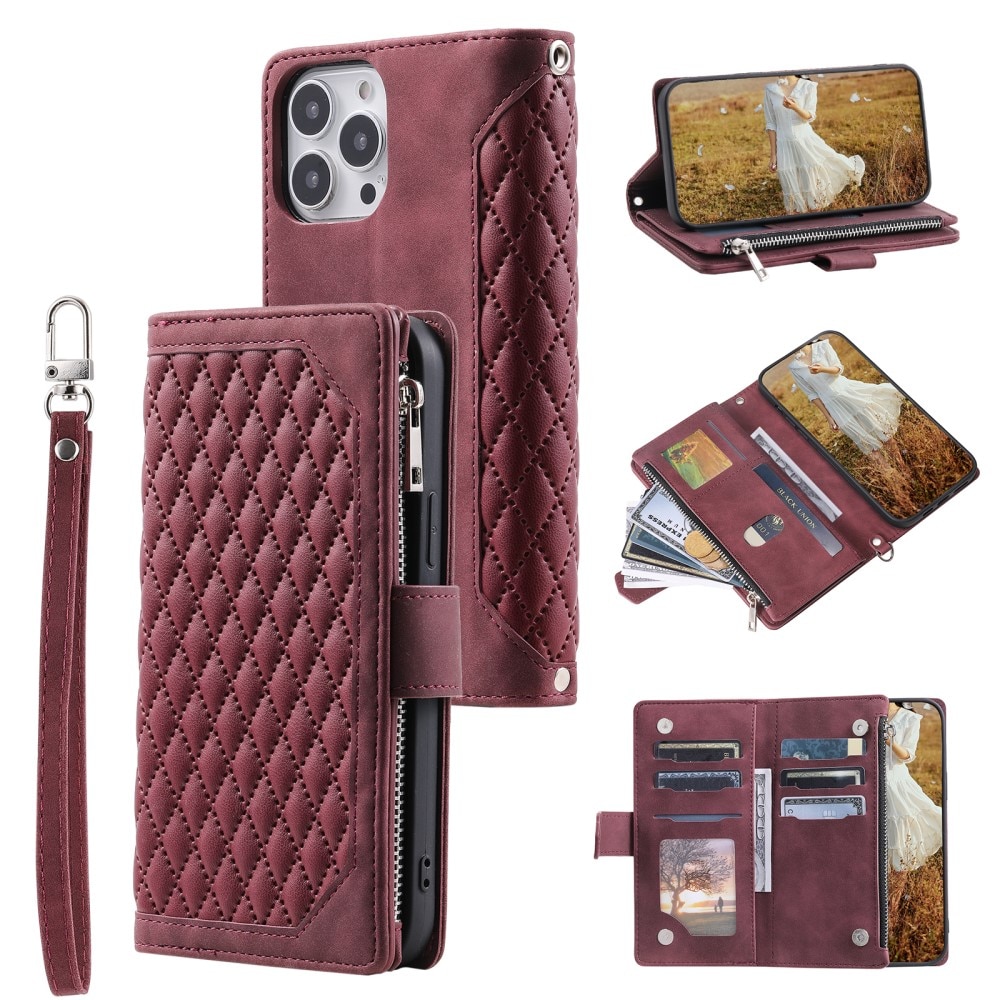 iPhone 15 Pro Brieftasche Hülle Quilted Rot