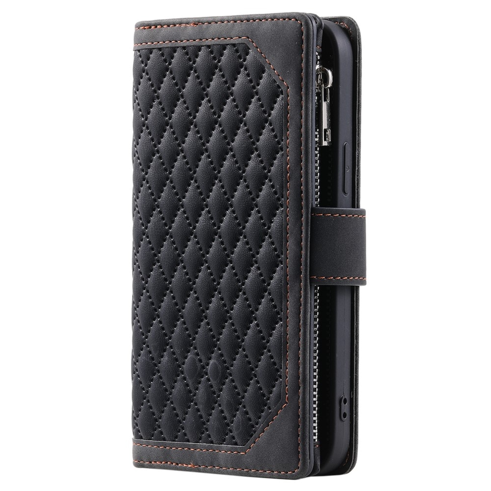 iPhone 15 Pro Brieftasche Hülle Quilted Schwarz