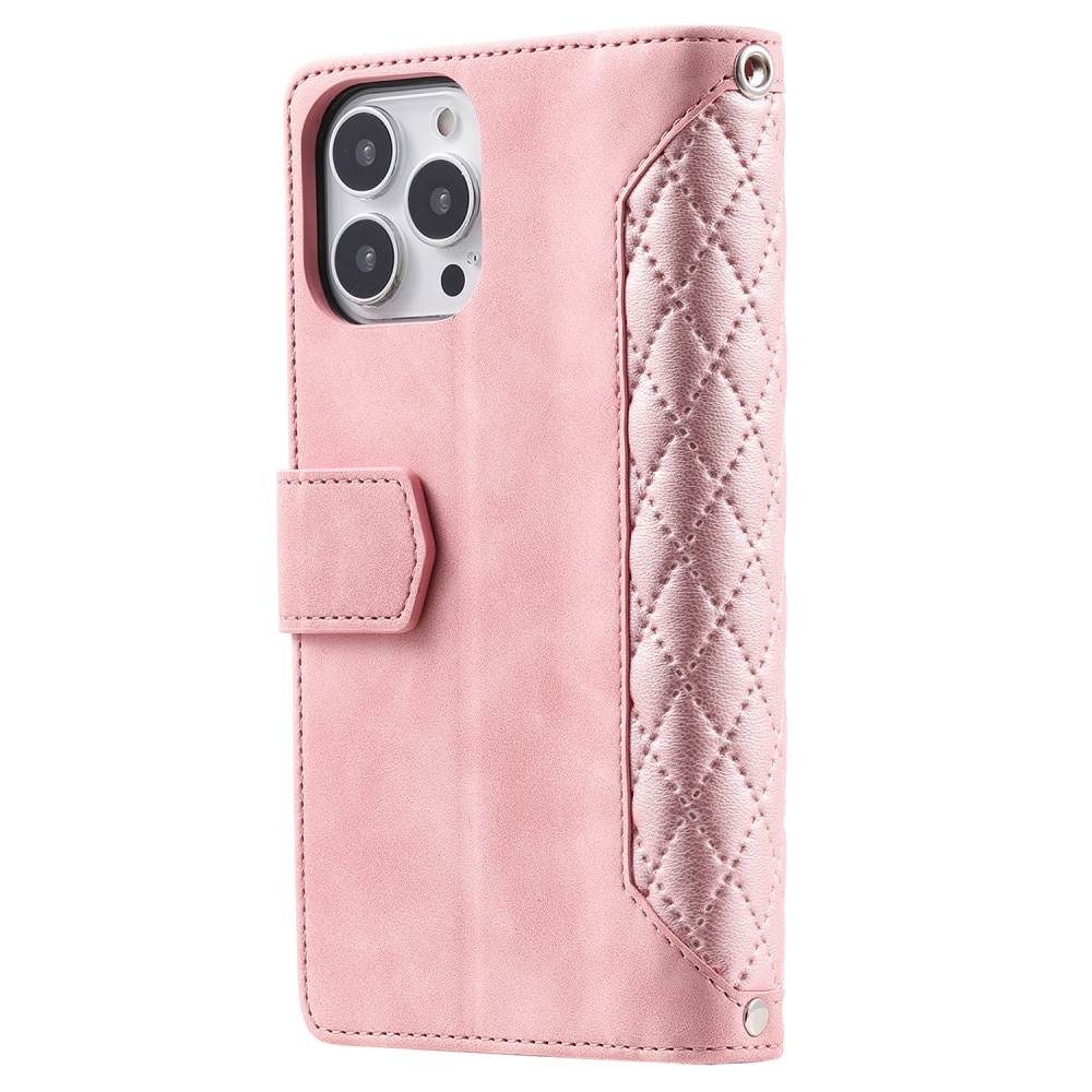 iPhone 15 Pro Brieftasche Hülle Quilted Rosa