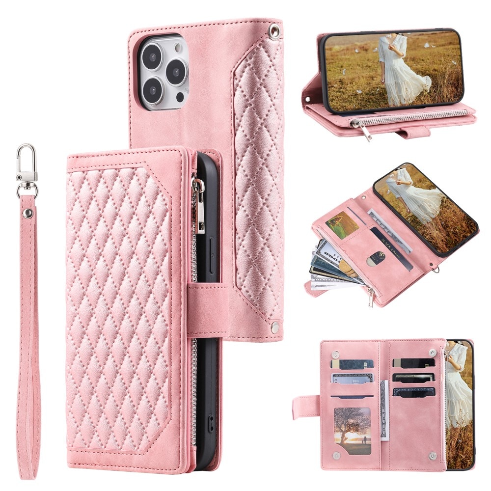 iPhone 15 Pro Brieftasche Hülle Quilted Rosa