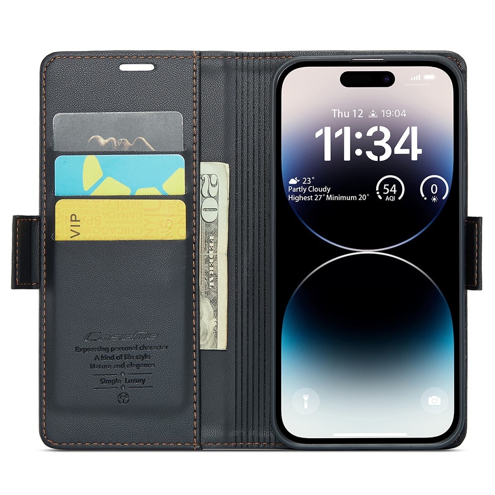 RFID-geschützte Slim Portemonnaie-Hülle iPhone 15 Pro Schwarz