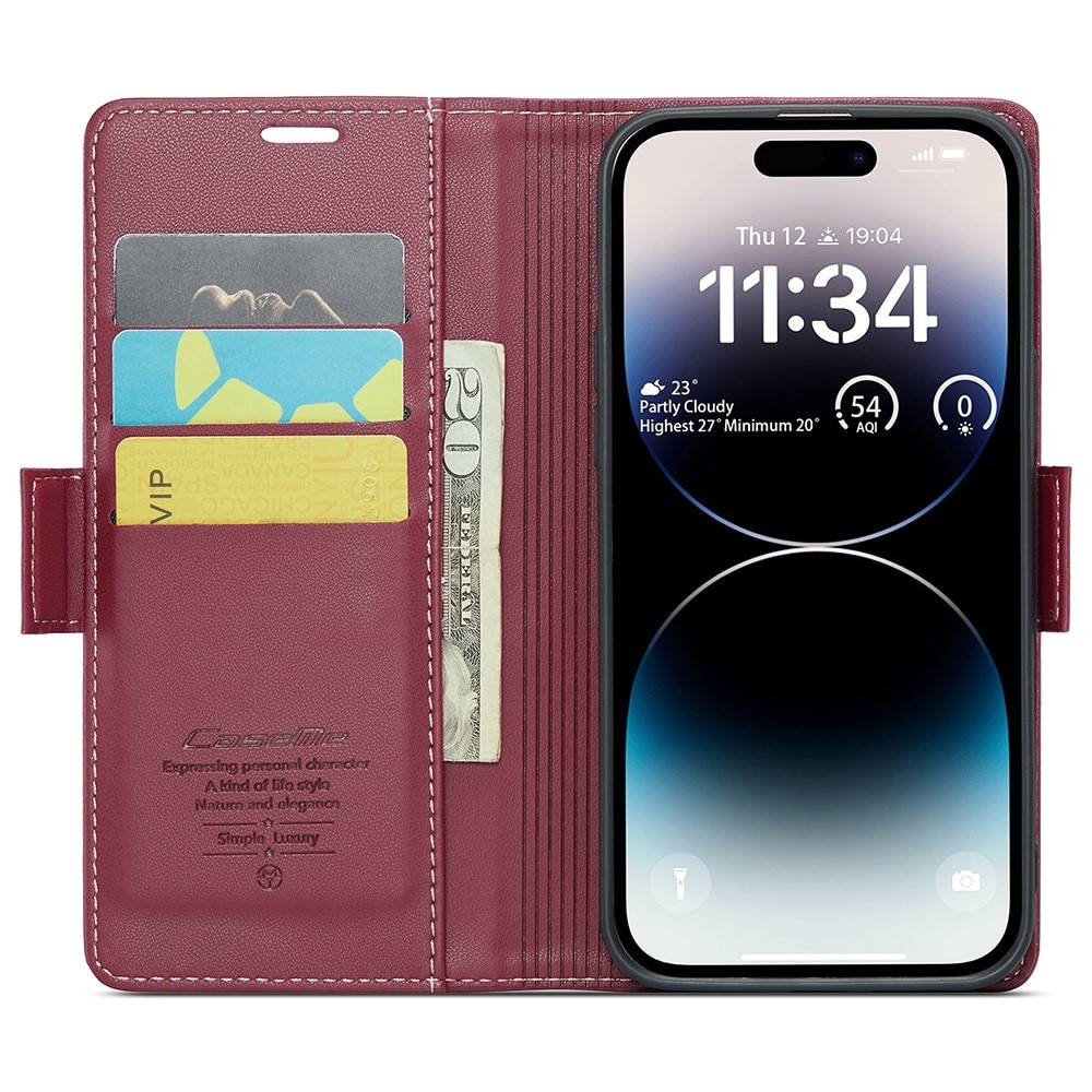 RFID-geschützte Slim Portemonnaie-Hülle iPhone 15 Pro Rot