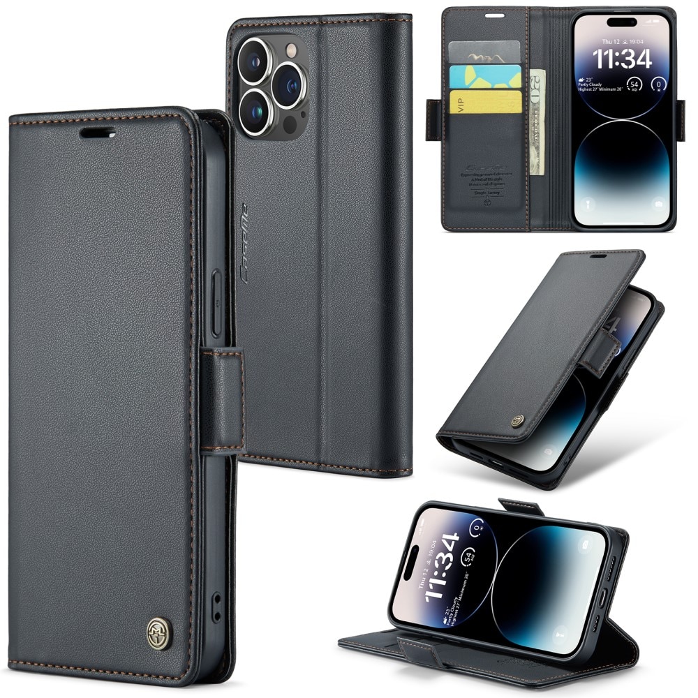 RFID-geschützte Slim Portemonnaie-Hülle iPhone 16 Pro Max schwarz