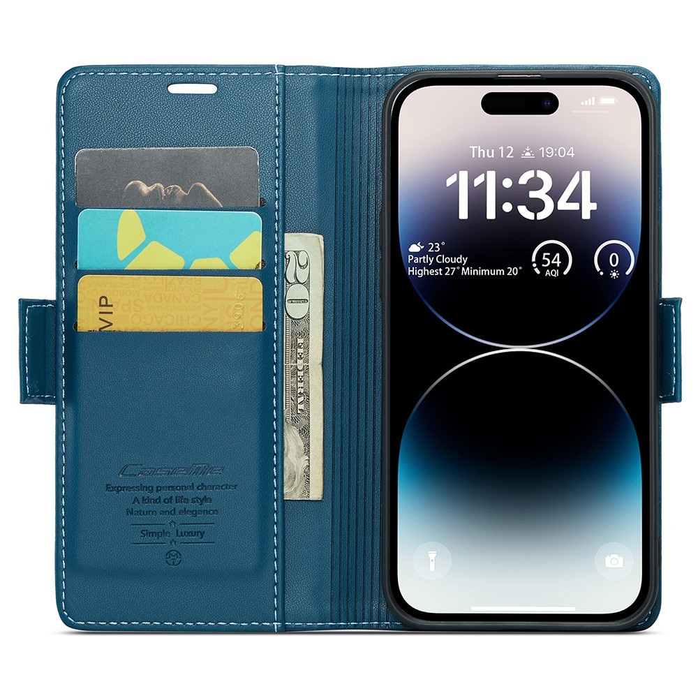 RFID-geschützte Slim Portemonnaie-Hülle iPhone 15 Pro Max Blau