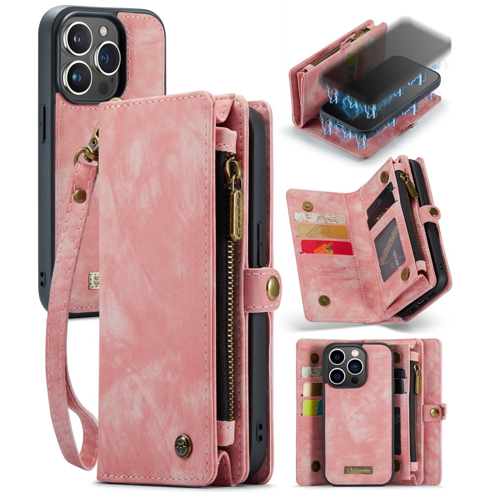 Multi-slot Portemonnaie-Hülle iPhone 15 Pro rosa