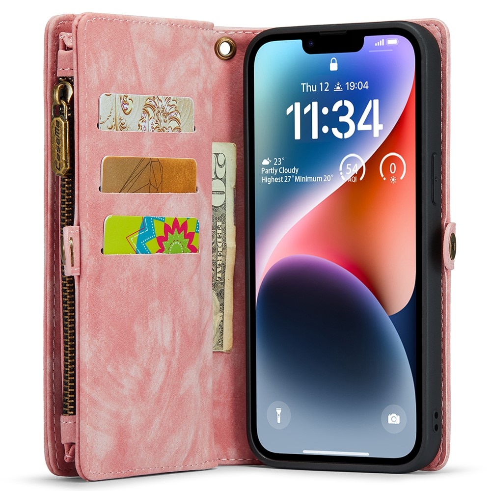 Multi-slot Portemonnaie-Hülle iPhone 15 Pro rosa