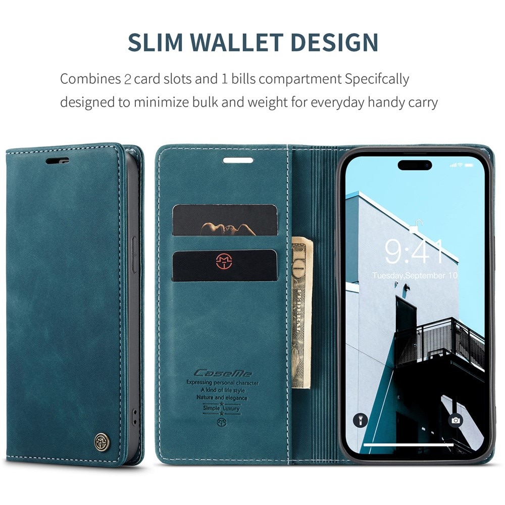 Slim Portemonnaie-Hülle iPhone 15 Pro Blau