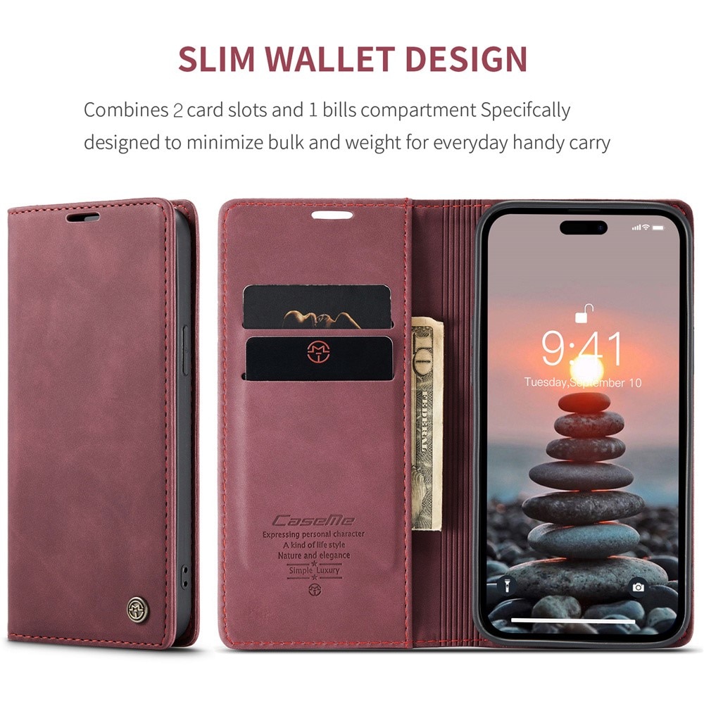 Slim Portemonnaie-Hülle iPhone 15 Pro Rot