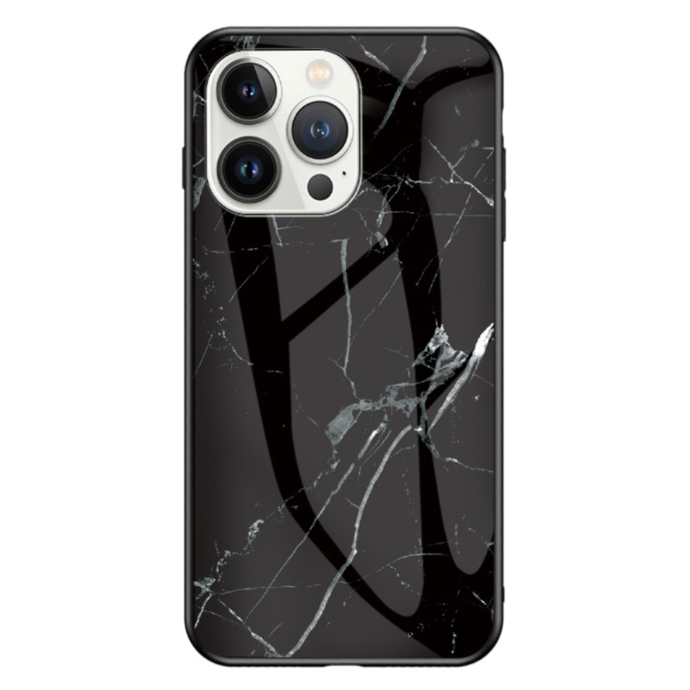 iPhone 15 Pro Hülle aus gehärtetem Glas schwarzer Marmor