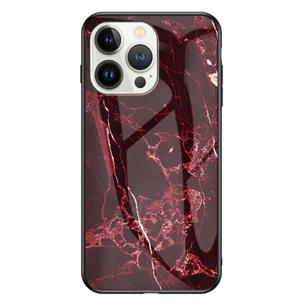 iPhone 15 Pro Hülle aus gehärtetem Glas roter marmor