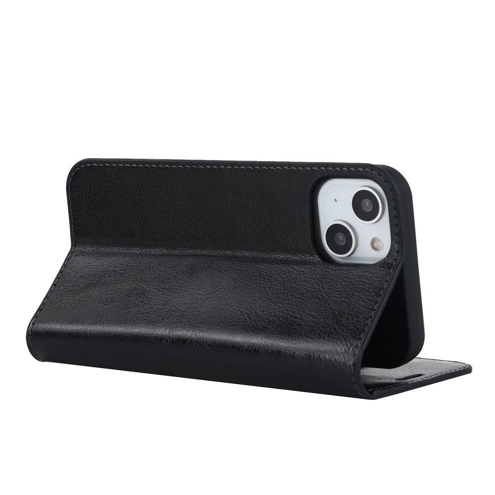 iPhone 15 Plus Handytasche aus Echtem Leder schwarz