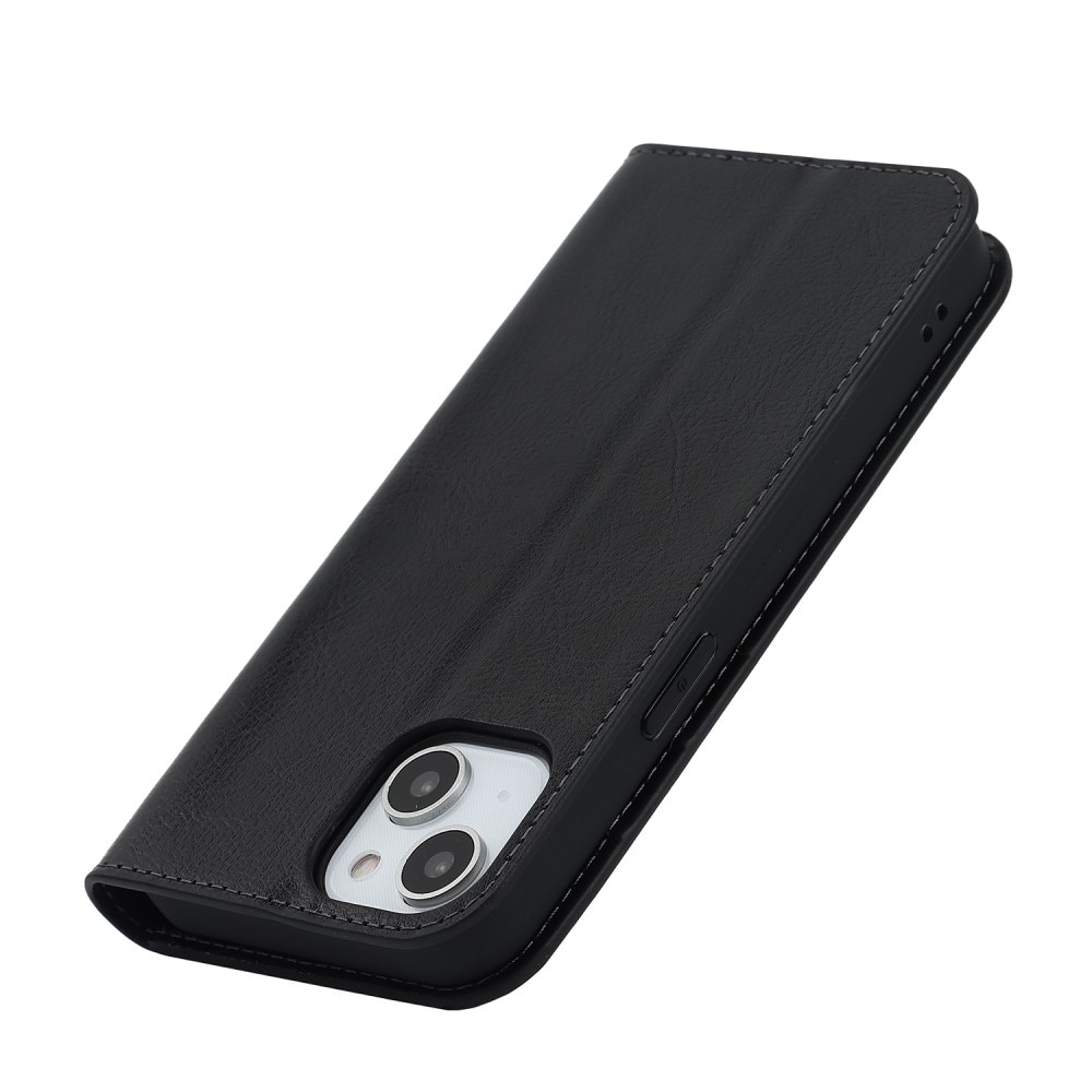 iPhone 15 Plus Handytasche aus Echtem Leder schwarz