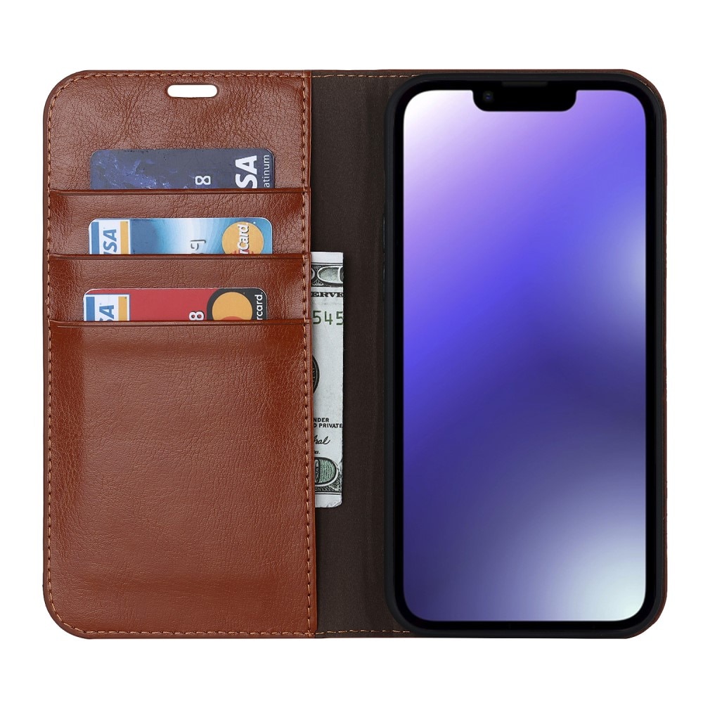 iPhone 15 Plus Handytasche aus Echtem Leder braun