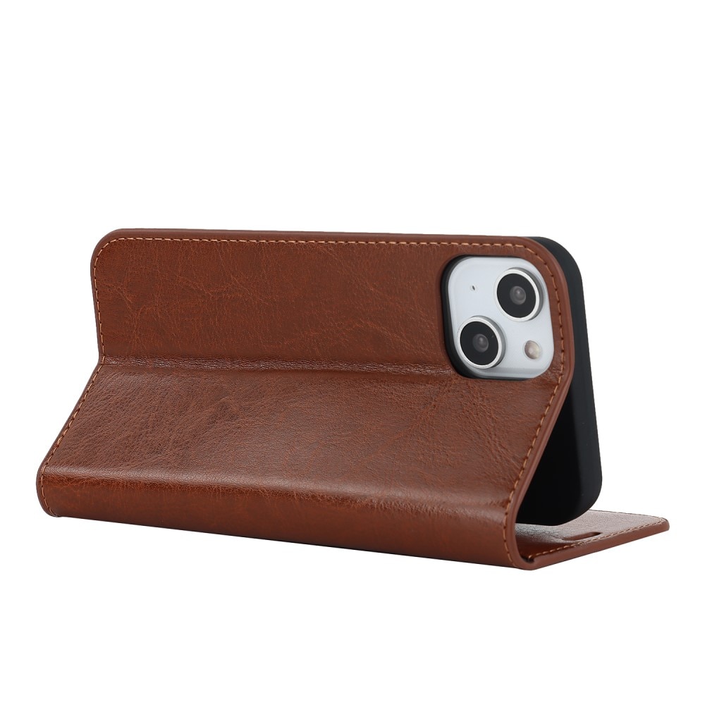 iPhone 15 Plus Handytasche aus Echtem Leder braun