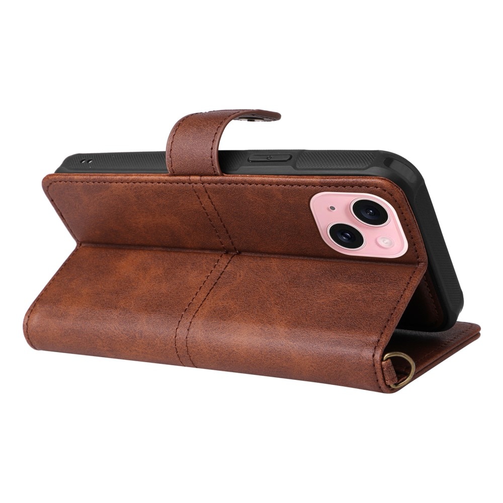 iPhone 15 Magnet Leather Wallet braun