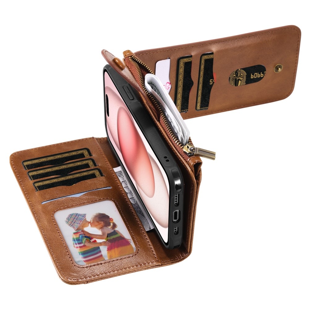 iPhone 15 Magnet Leather Multi-Wallet braun