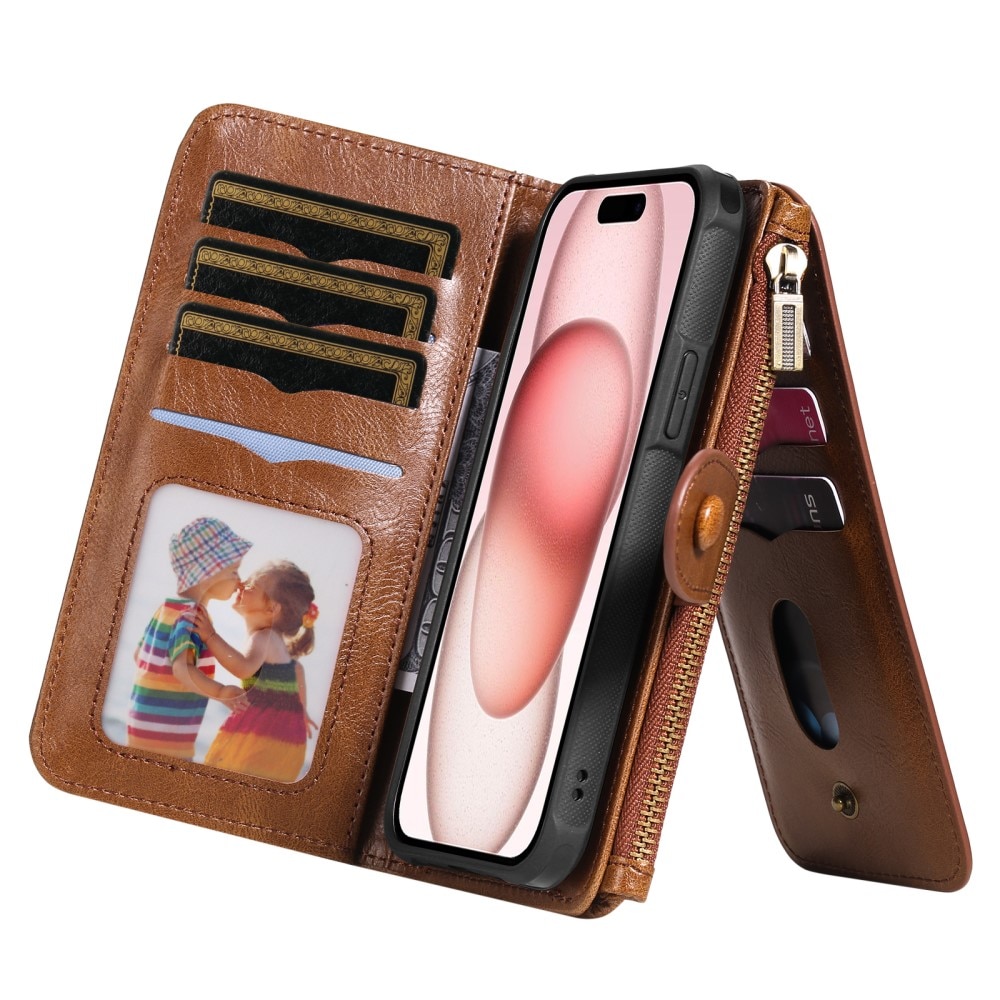 iPhone 15 Magnet Leather Multi-Wallet braun