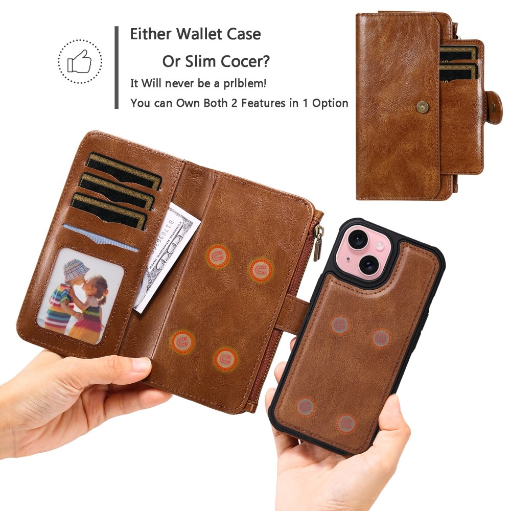 iPhone 15 Magnet Leather Multi-Wallet braun