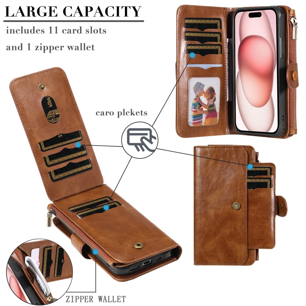 iPhone 15 Magnet Leather Multi-Wallet braun