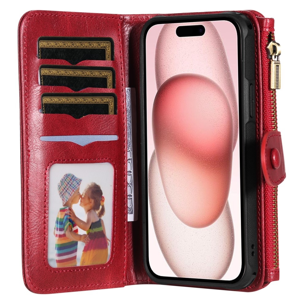 iPhone 15 Magnet Leather Multi-Wallet rot