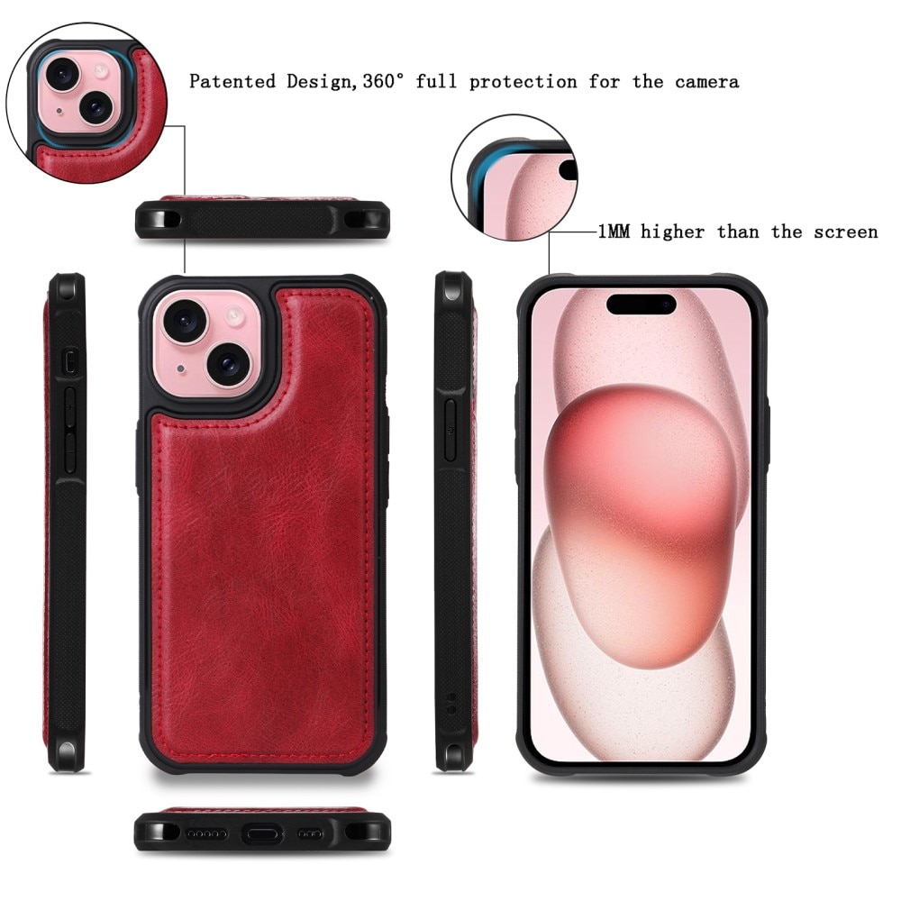 iPhone 15 Magnet Leather Multi-Wallet rot