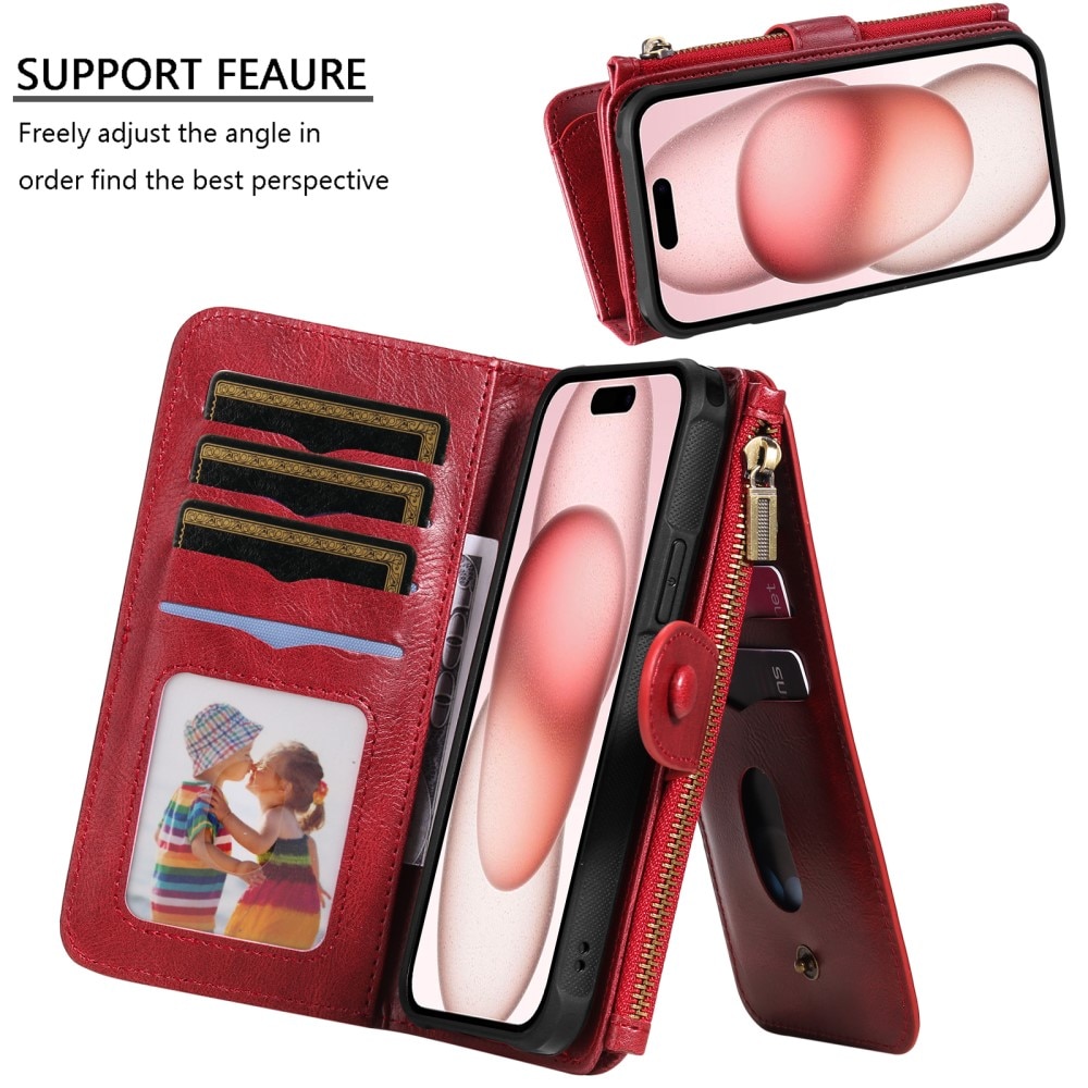 iPhone 15 Magnet Leather Multi-Wallet rot