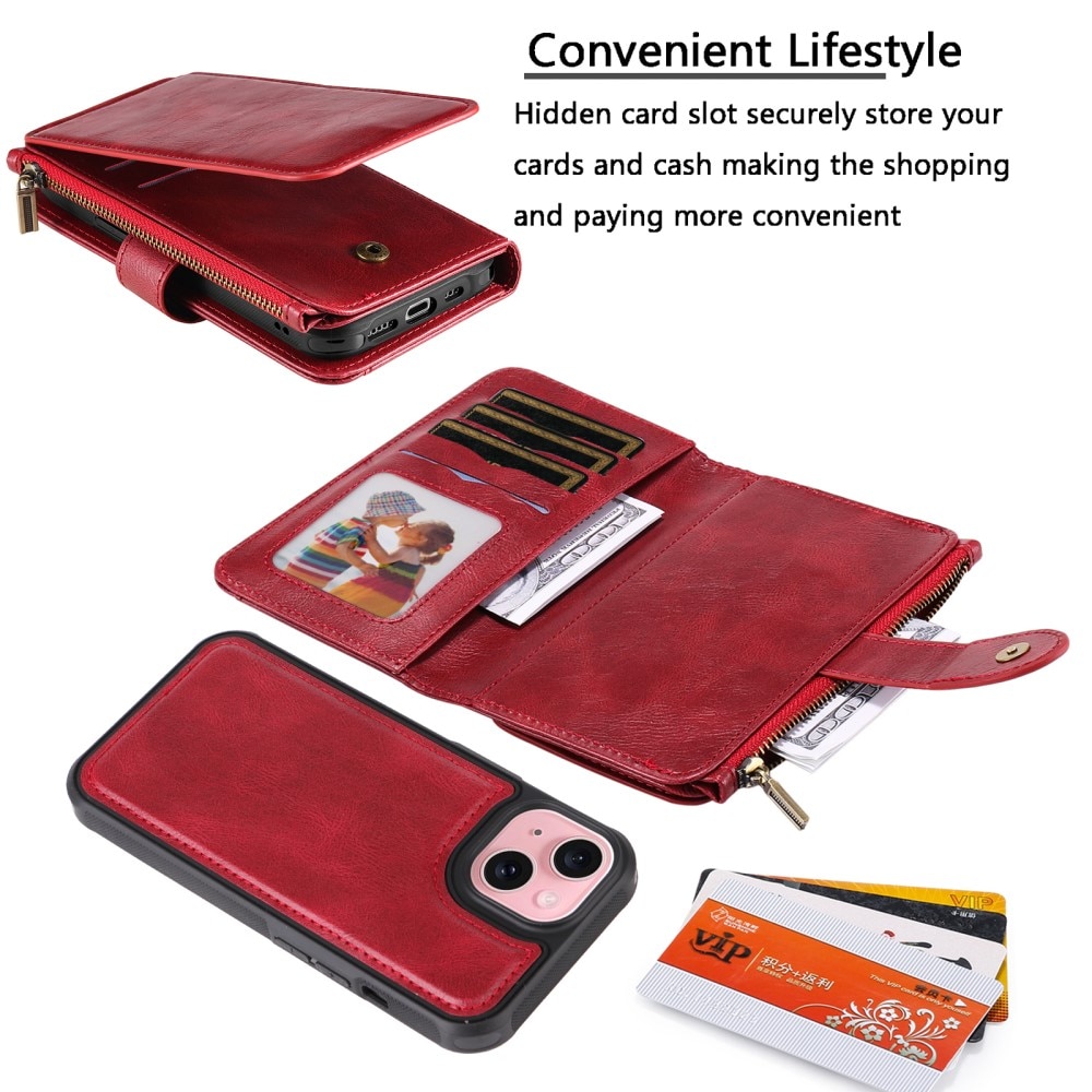 iPhone 15 Magnet Leather Multi-Wallet rot