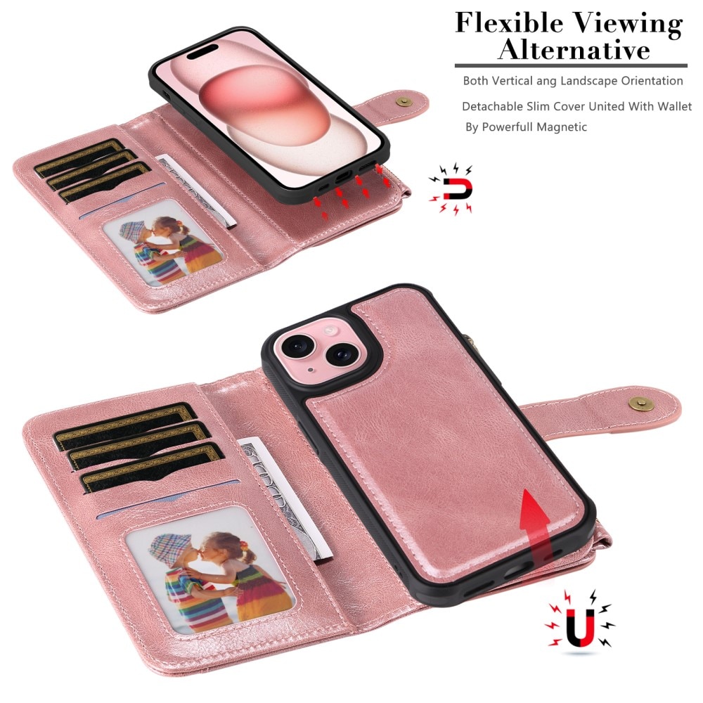 iPhone 15 Magnet Leather Multi-Wallet rosa