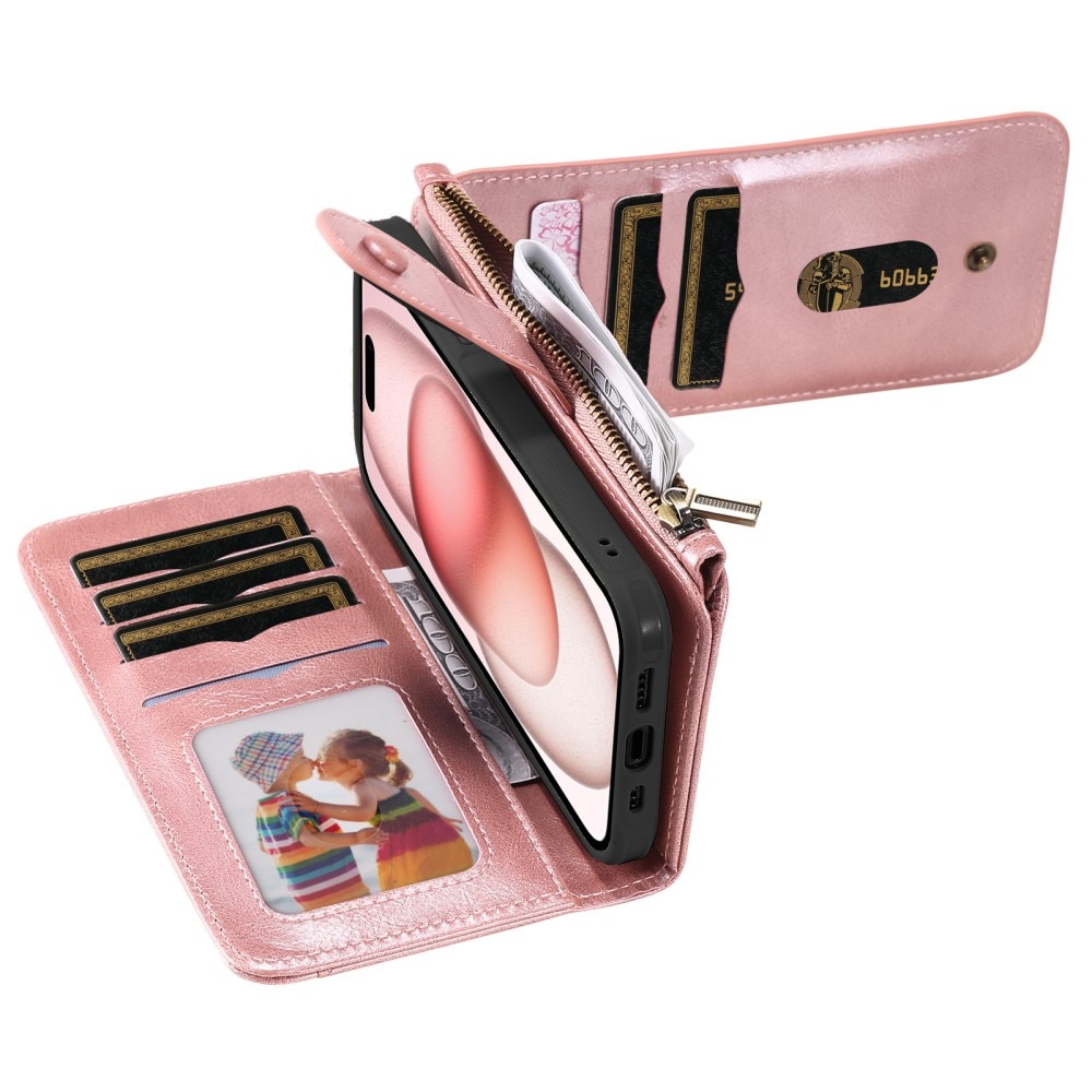 iPhone 15 Magnet Leather Multi-Wallet rosa