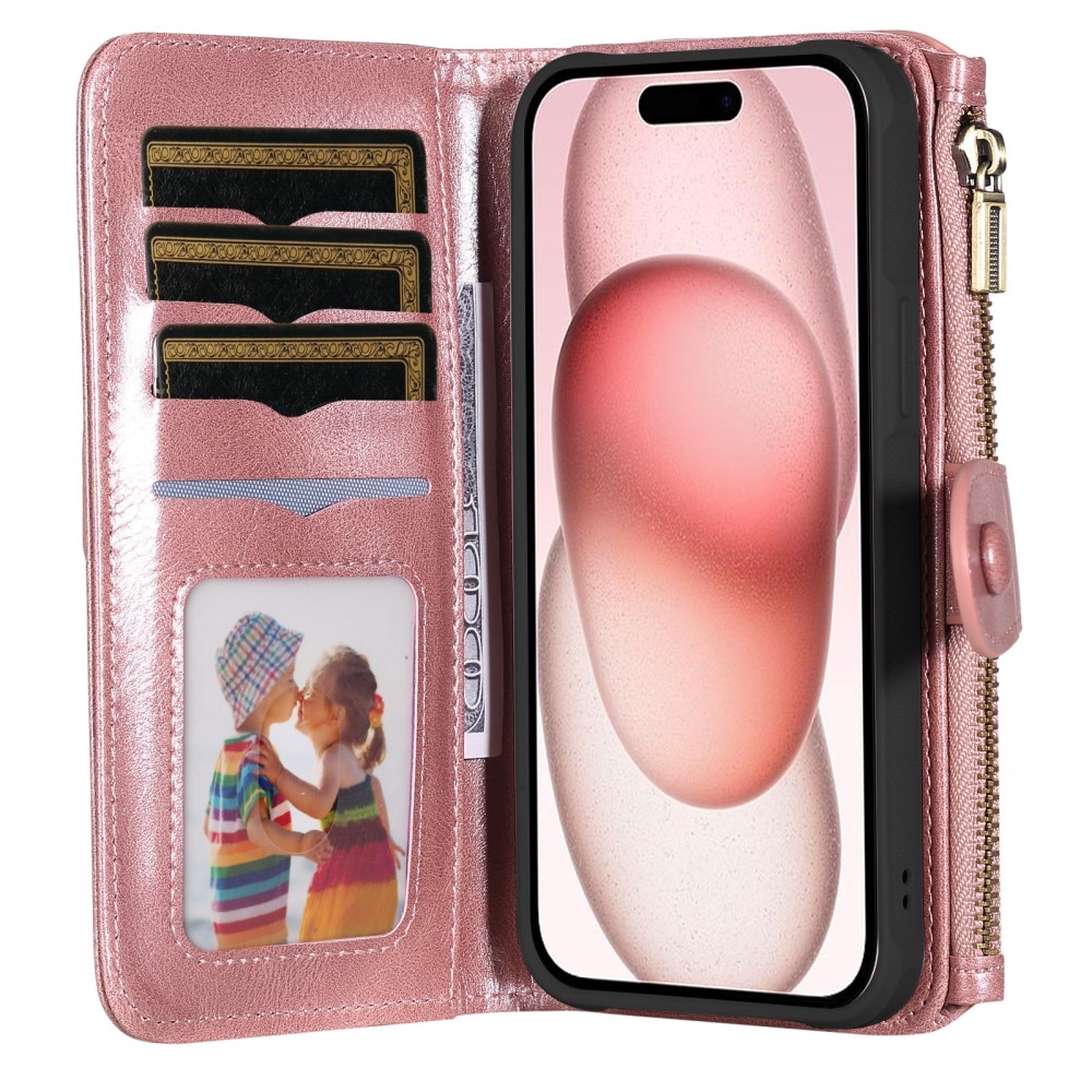 iPhone 15 Magnet Leather Multi-Wallet rosa