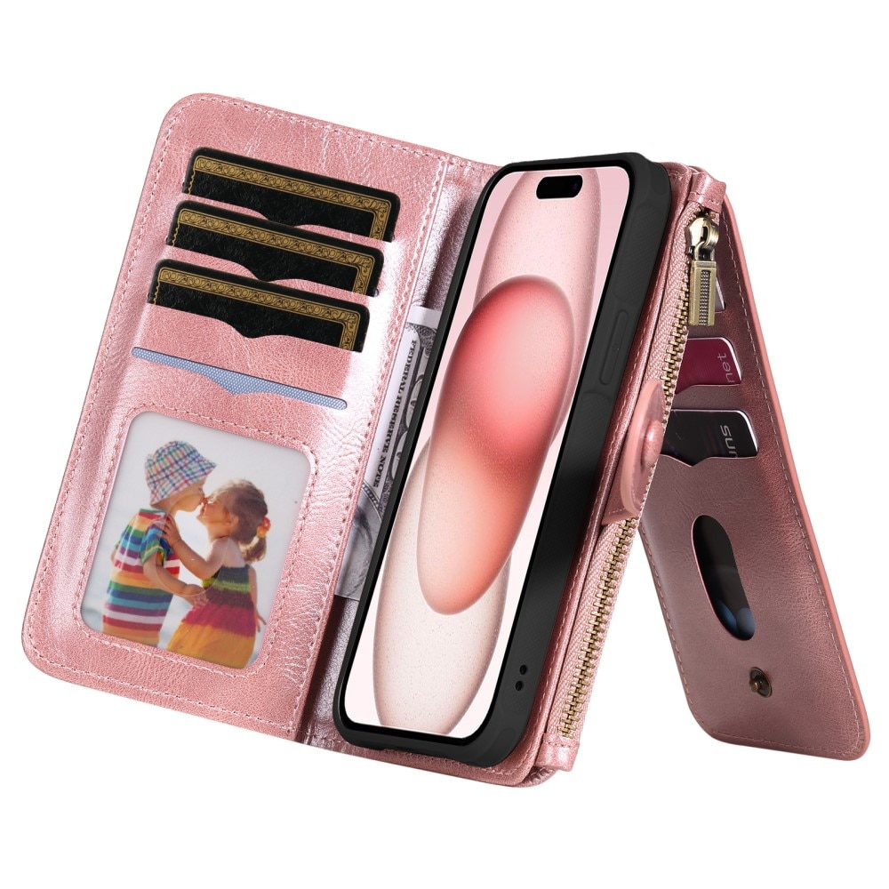 iPhone 15 Magnet Leather Multi-Wallet rosa