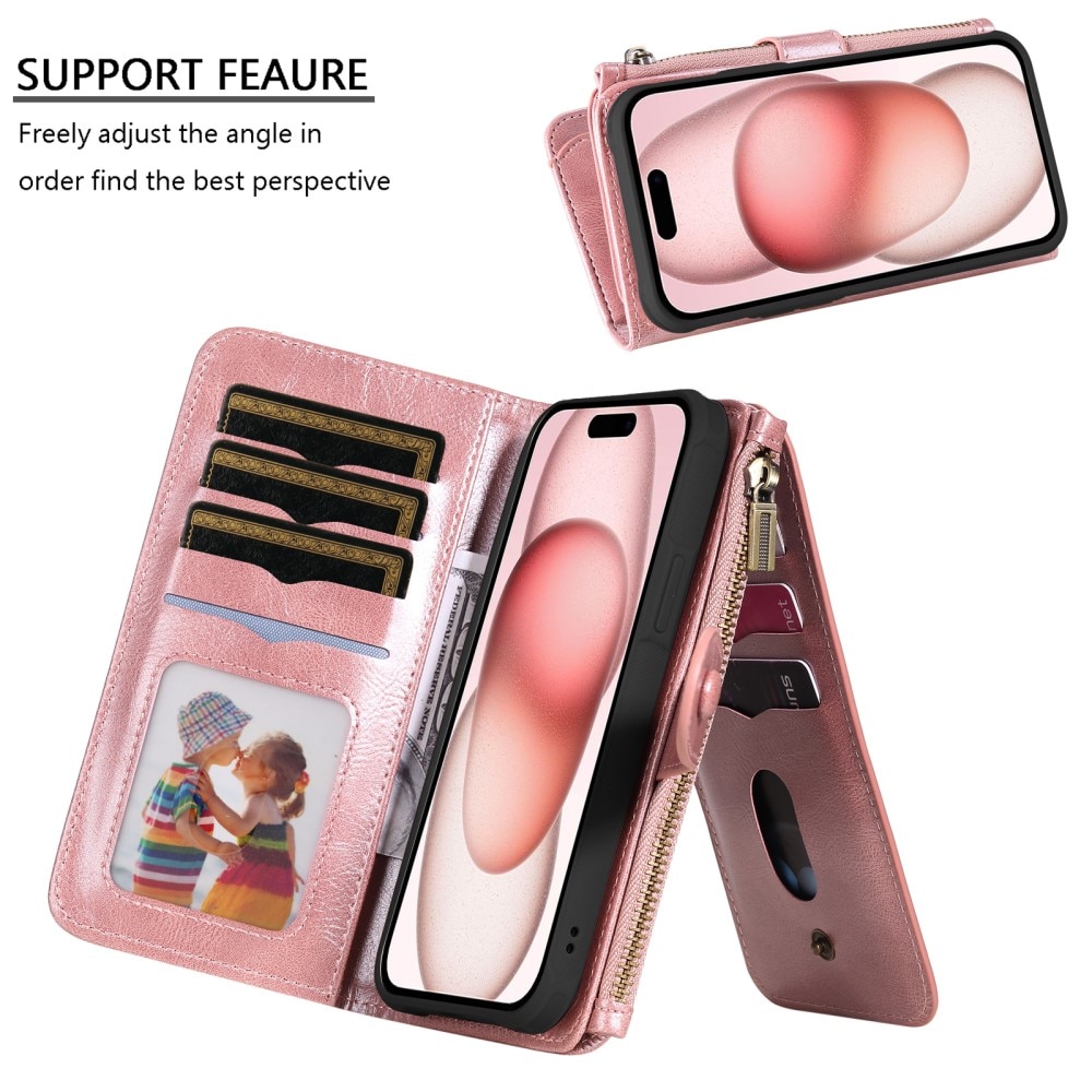 iPhone 15 Magnet Leather Multi-Wallet rosa