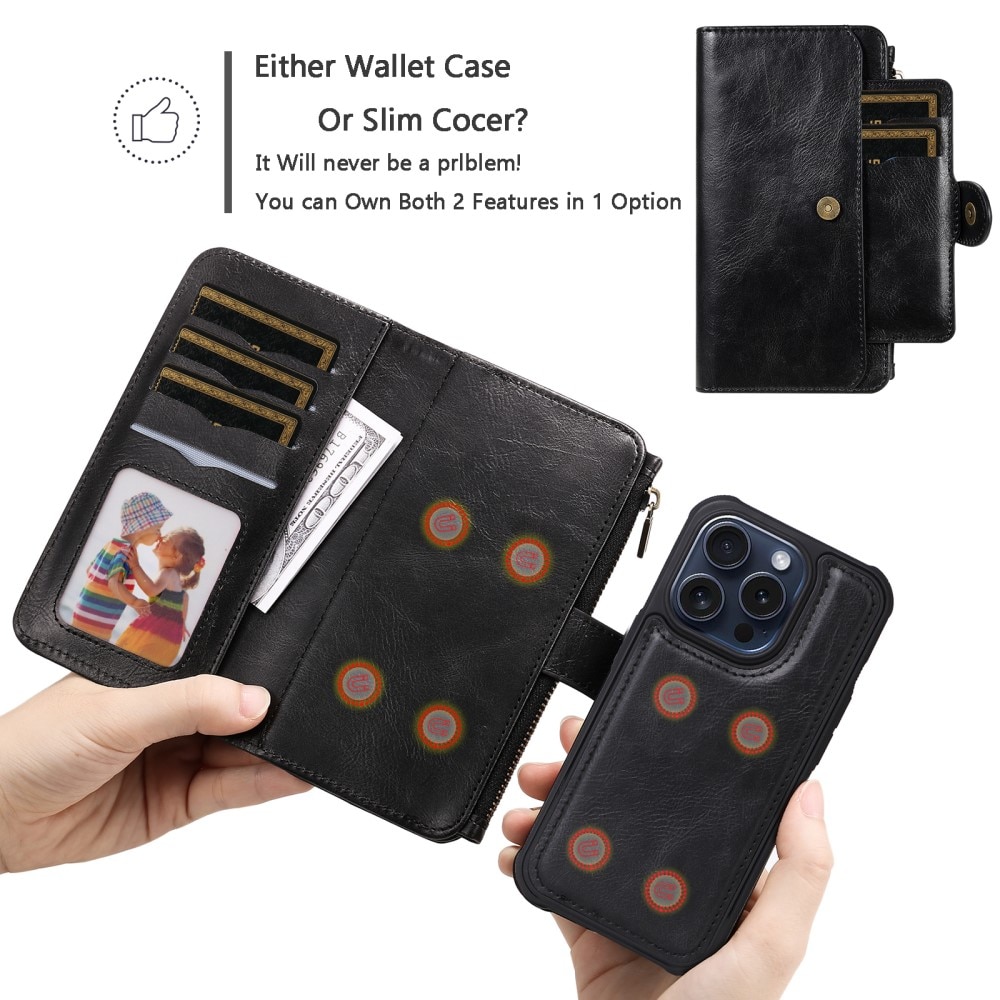 iPhone 15 Pro Magnet Leather Multi-Wallet schwarz