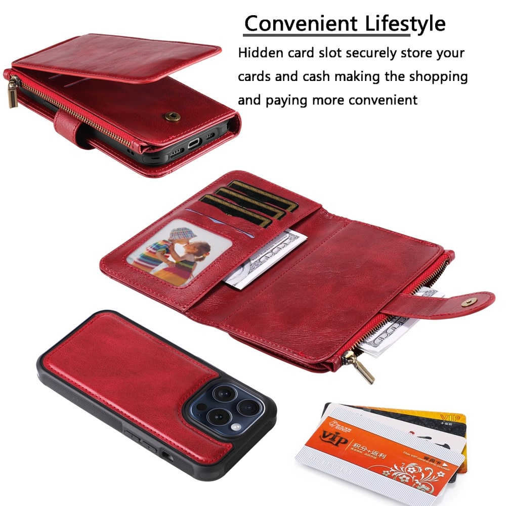 iPhone 15 Pro Magnet Leather Multi-Wallet rot