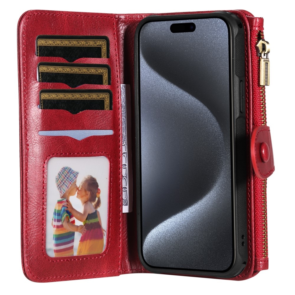 iPhone 15 Pro Magnet Leather Multi-Wallet rot